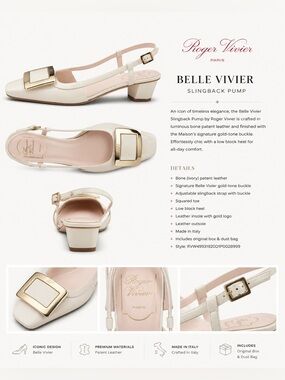 Roger Vivier Paris Ivory Patent Leather Slingback Pump with Gold Buckle